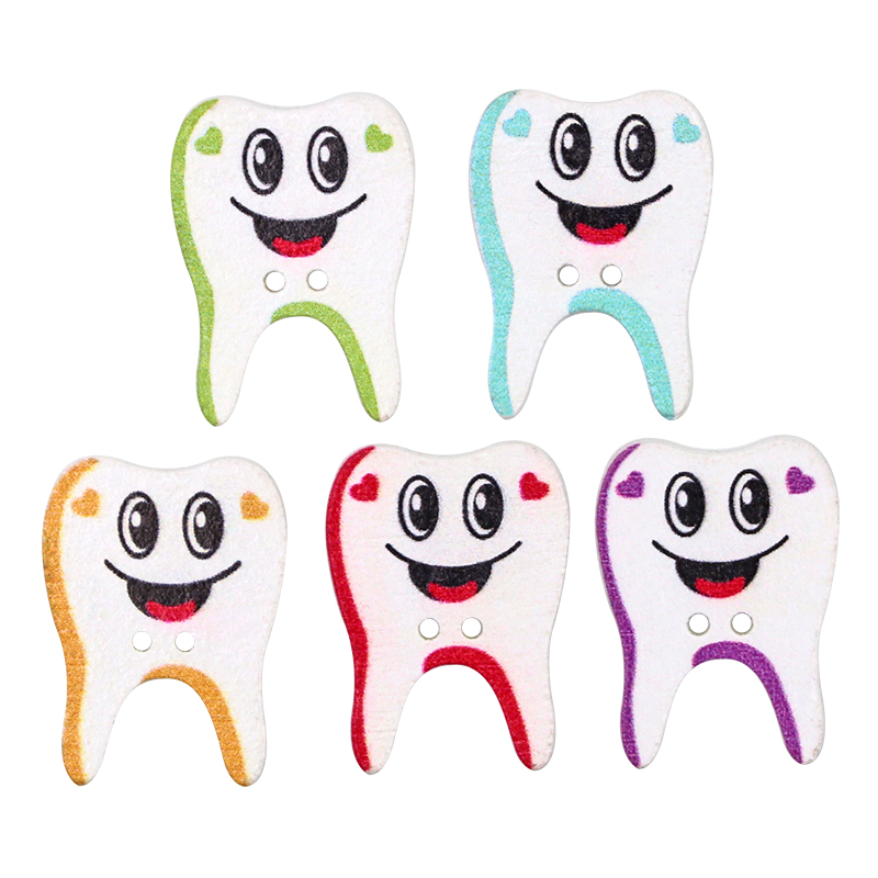 Woodworking Kids Toys - 50/100pcs Wooden Button Tooth Shape 2-holes