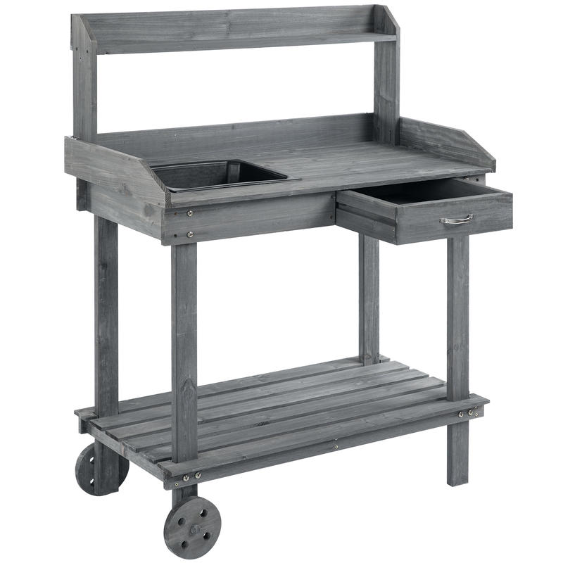 Woodworking Work Table - Outsunny 36'' Wooden Potting Bench Work