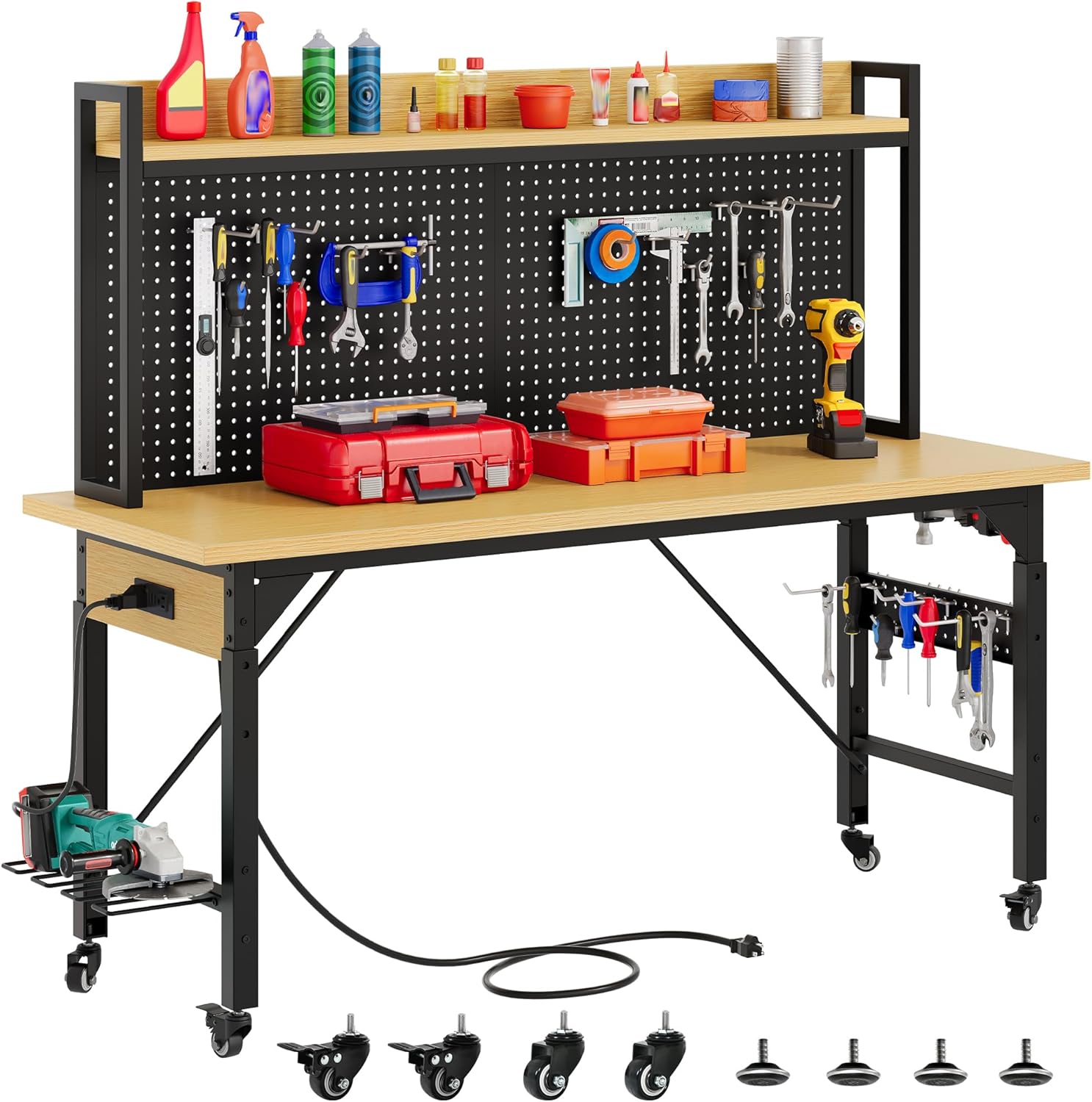 Work Bench With Wheels Pegboar - Woodworking Work Table incelemesi ve fiyatı