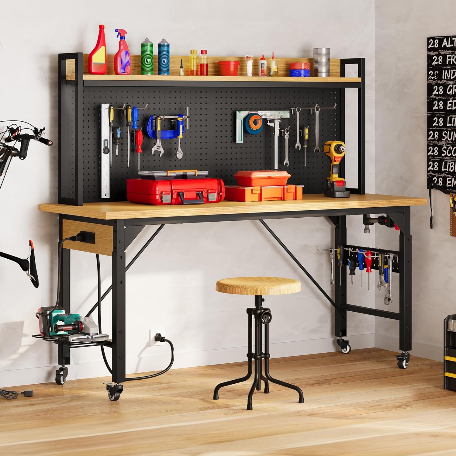 Work Bench With Wheels Pegboar - Woodworking Work Table incelemesi ve fiyatı